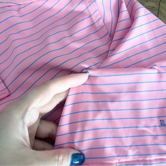 Peter Millar Summer Comfort Short Sleeve Polo Mens Size XL Pink Stripe Golf - Picture 8 of 8